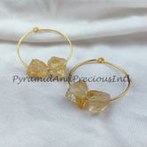 Raw Citrine Earrings, Women Loop Earrings, Raw Citrine Jewelry, 14K Gold Plated Earrings, Women Earring, Sold By Pair